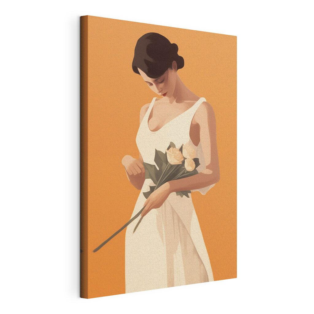 Woman in a white dress holding flowers Woman in a white dress holding flowers
