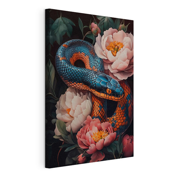 Cuadros Serpiente azul y naranja con flores (SKU: s41928) Cuadros Cuadros Serpiente azul y naranja con flores (SKU: s41928)