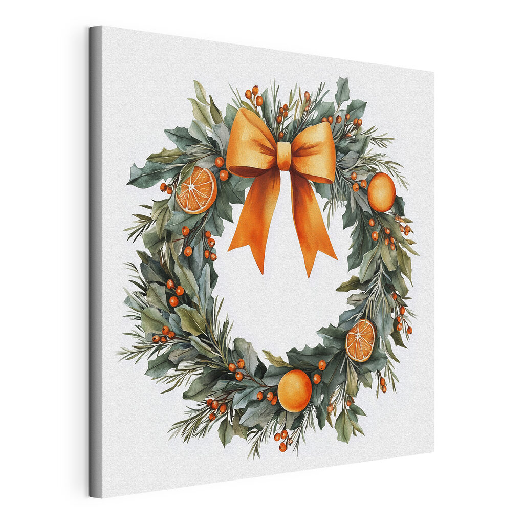 Watercolor wreath with oranges and berries