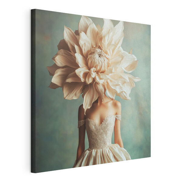 Mujer con un vestido y una flor grande en la cabeza Cuadros Mujer con un vestido y una flor grande en la cabeza