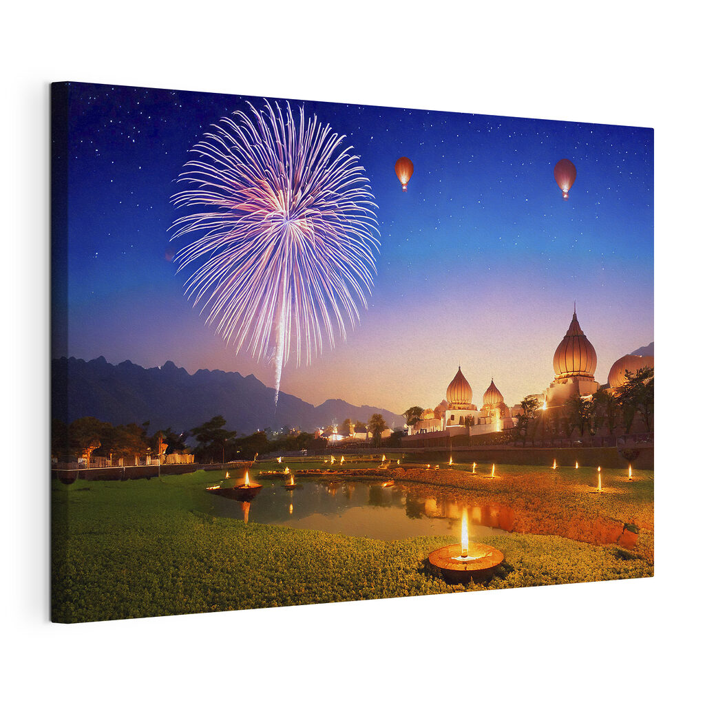 Firework in the sky over a pond
