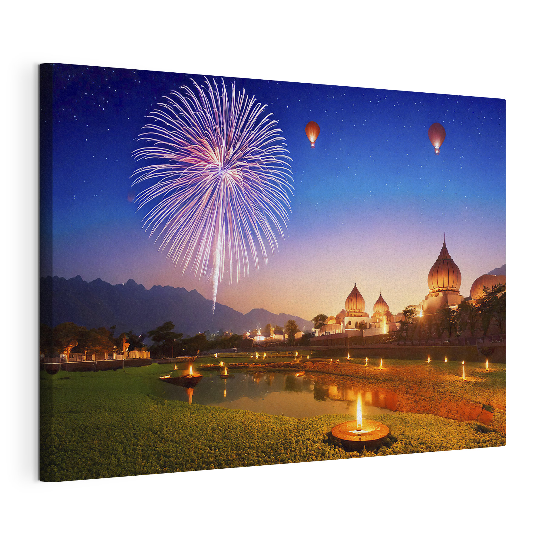 Firework in the sky over a pond