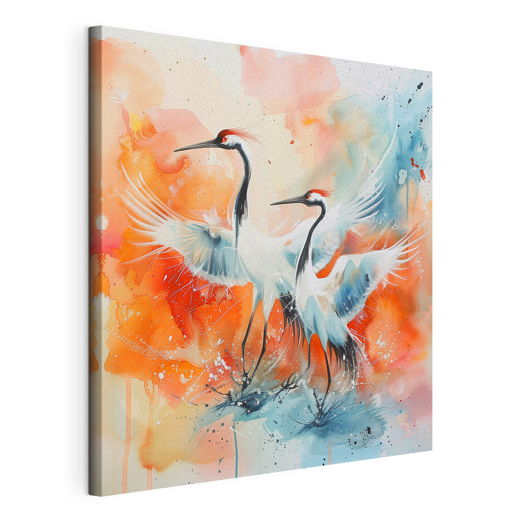 Painting of cranes with colorful background Painting of cranes with colorful background
