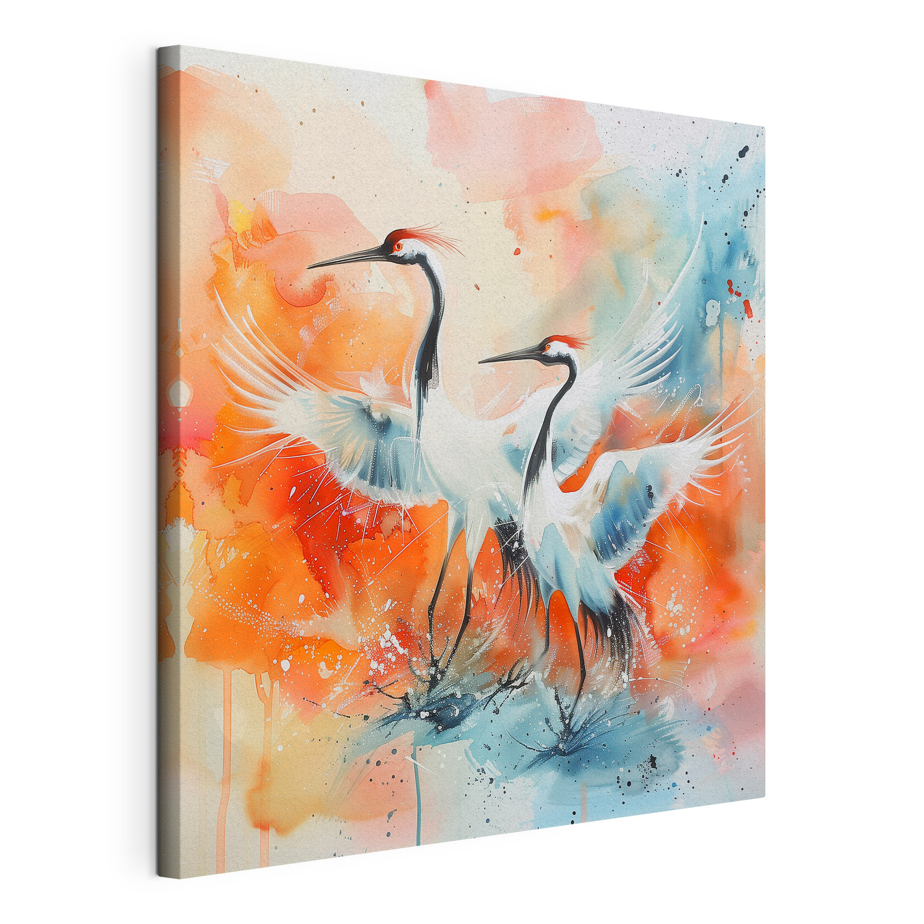 Painting of cranes with colorful background Painting of cranes with colorful background