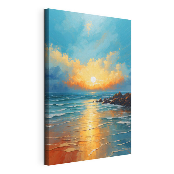 Cuadro de una playa con rocas, agua y el sol Cuadros Cuadro de una playa con rocas, agua y el sol