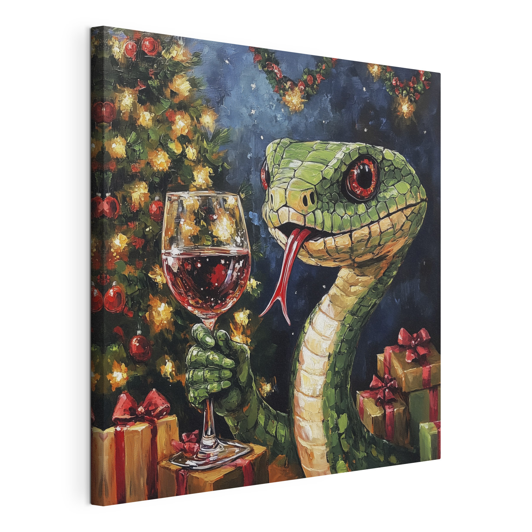 Painting of a snake holding a glass of wine Painting of a snake holding a glass of wine