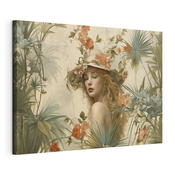 Cuadros Mujer con sombrero rodeada de flores (SKU: s42115) Cuadros Cuadros Mujer con sombrero rodeada de flores (SKU: s42115)