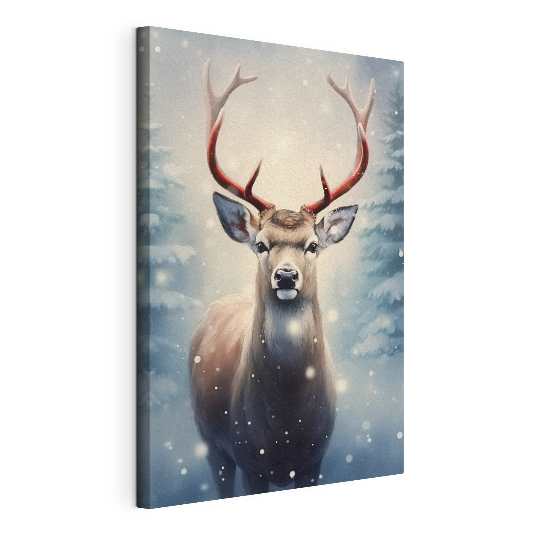 Deer with antlers in a snowy forest