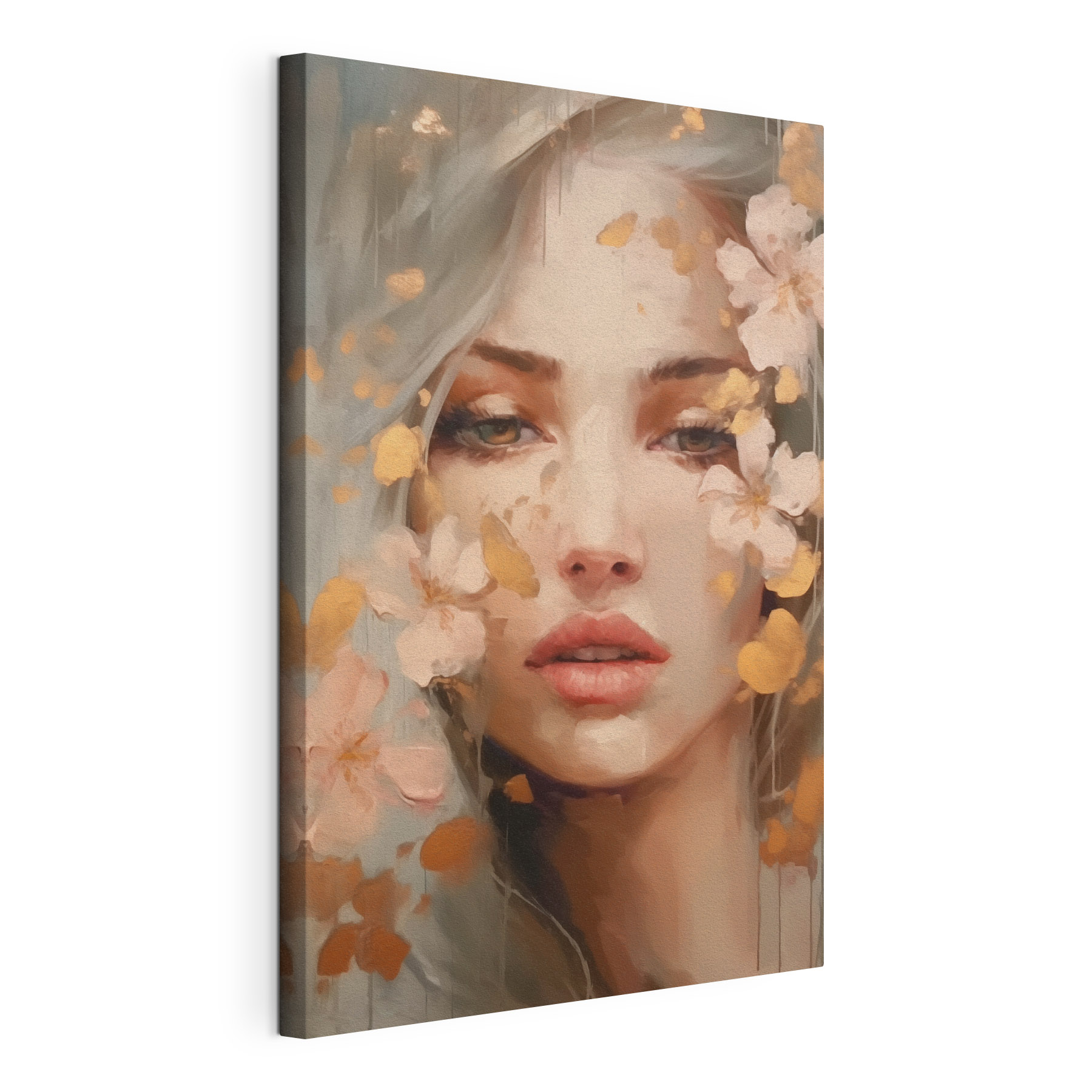 Woman with flowers around her face
