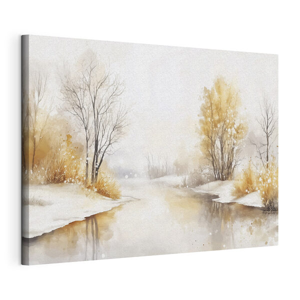 Cuadros Acuarela de un río con árboles, hierba y nieve (SKU: s42376) Cuadros Cuadros Acuarela de un río con árboles, hierba y nieve (SKU: s42376)