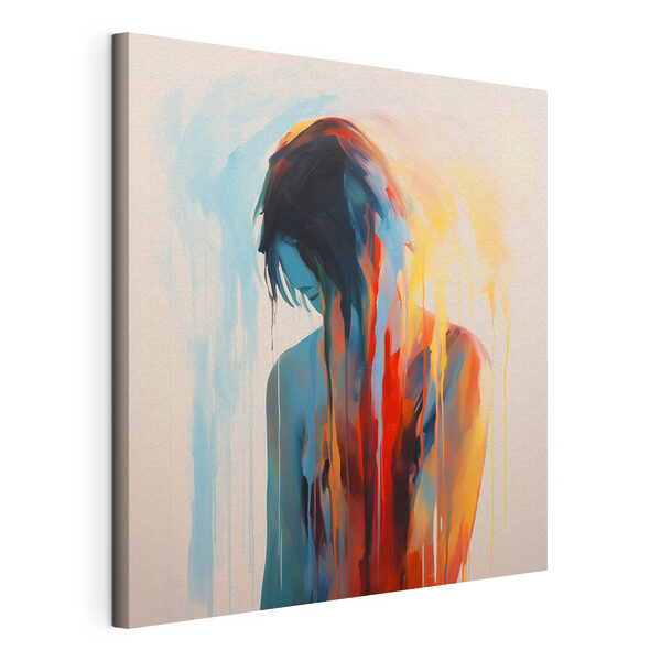 Cuadros Cuadro de una mujer con gotas de pintura de colores que le resbalan por la cara (SKU: s42382) Cuadros Cuadros Cuadro de una mujer con gotas de pintura de colores que le resbalan por la cara (SKU: s42382)
