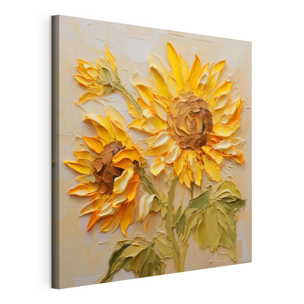 Painting of sunflowers on a white surface Painting of sunflowers on a white surface