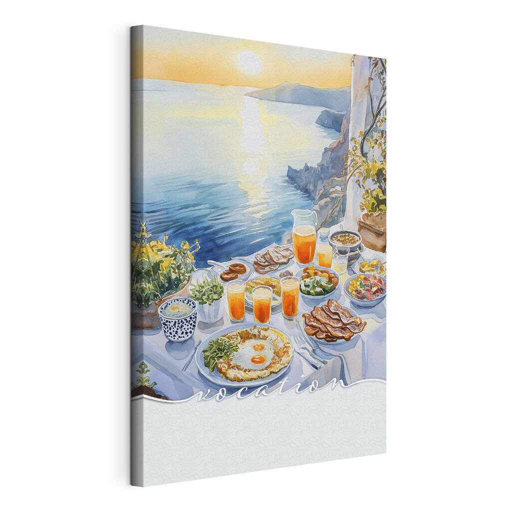 Table with food on it by water Table with food on it by water