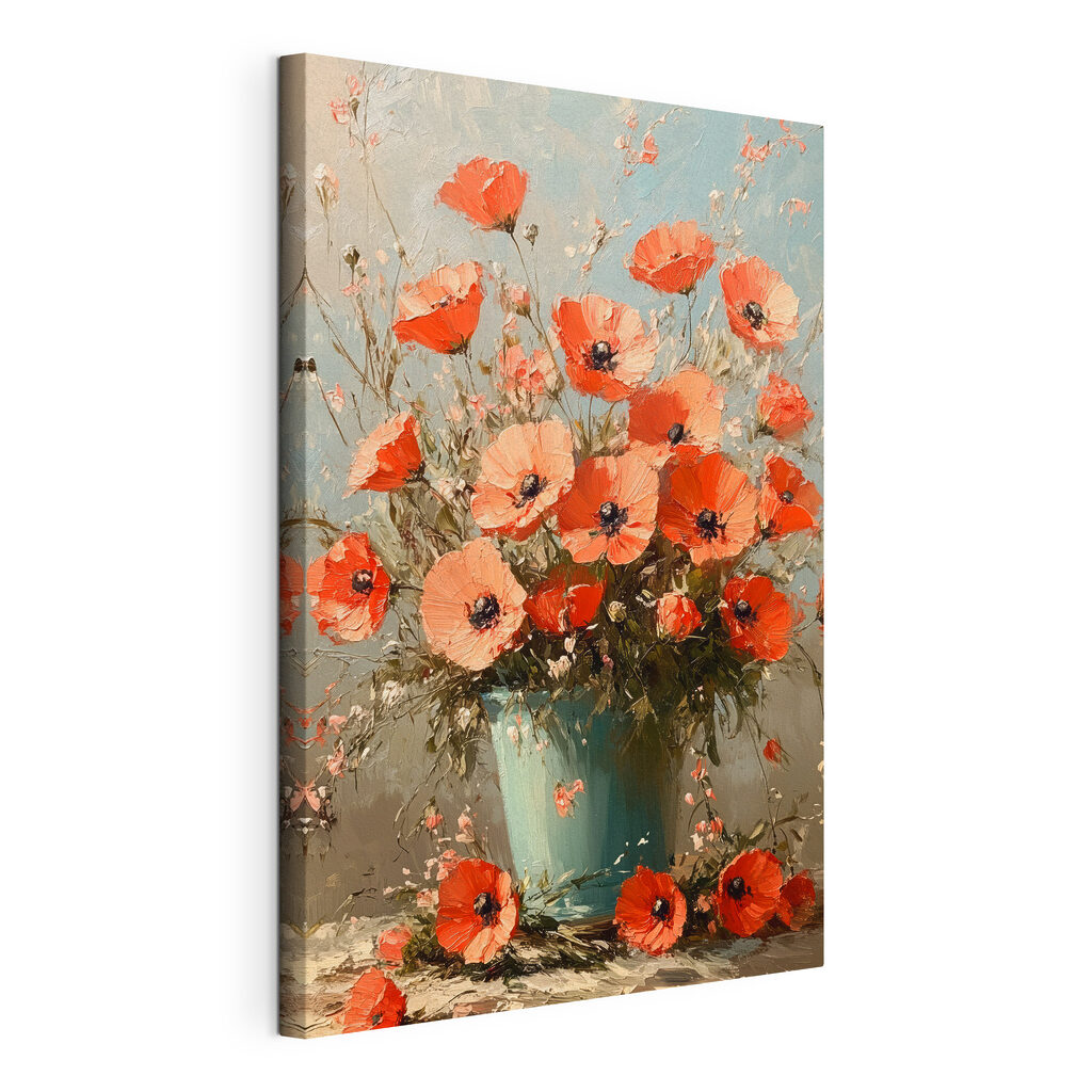 Painting of flowers in a blue vase
