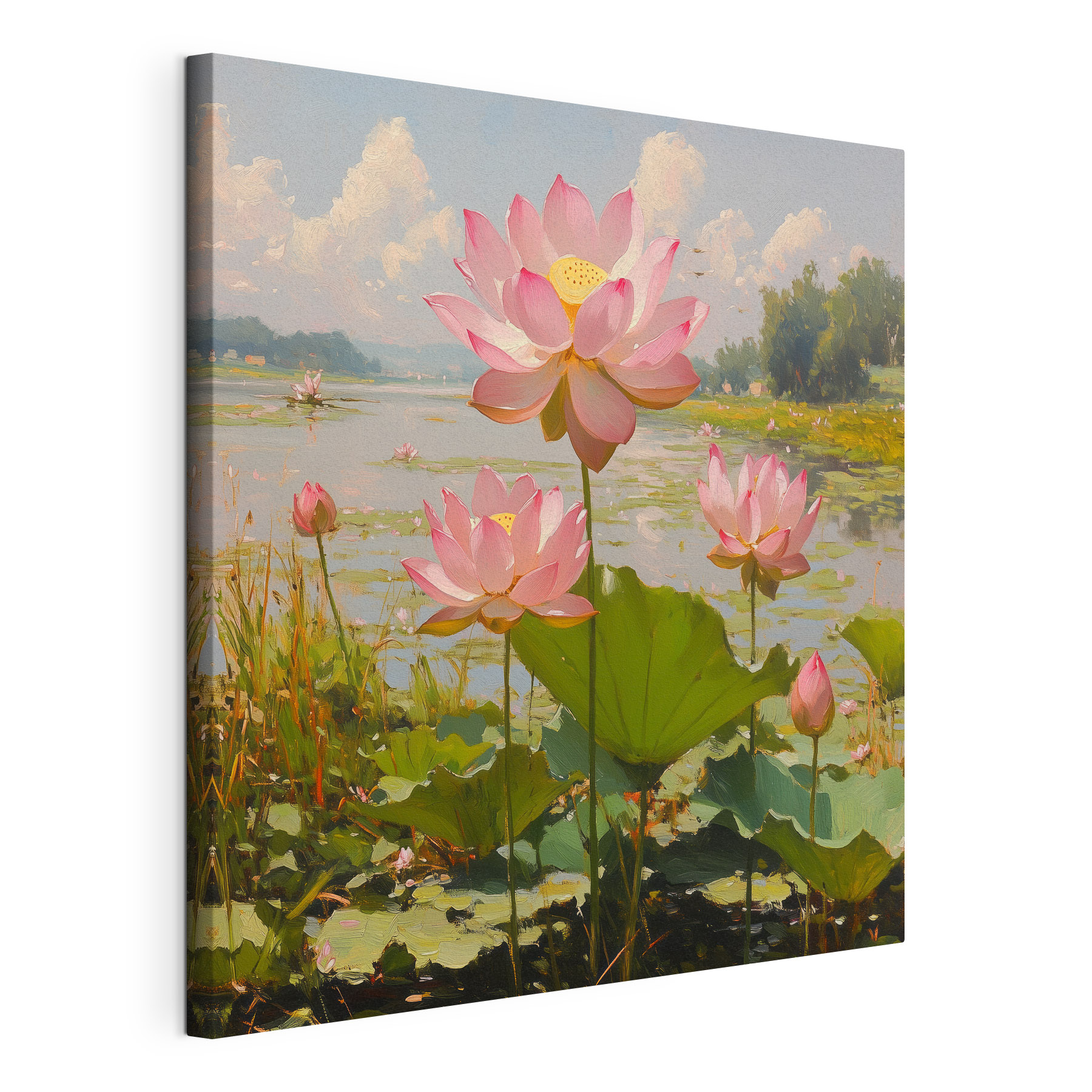 Pink flowers on a lake