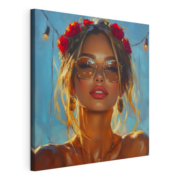 Cuadros Mujer con flores en el pelo y gafas de sol (SKU: s42503) Cuadros Cuadros Mujer con flores en el pelo y gafas de sol (SKU: s42503)