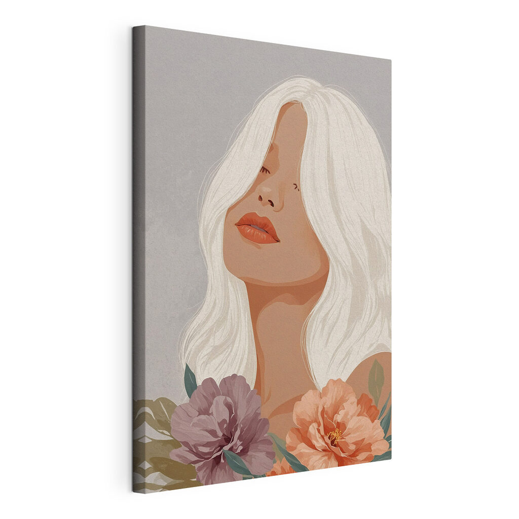 Woman with long white hair and flowers