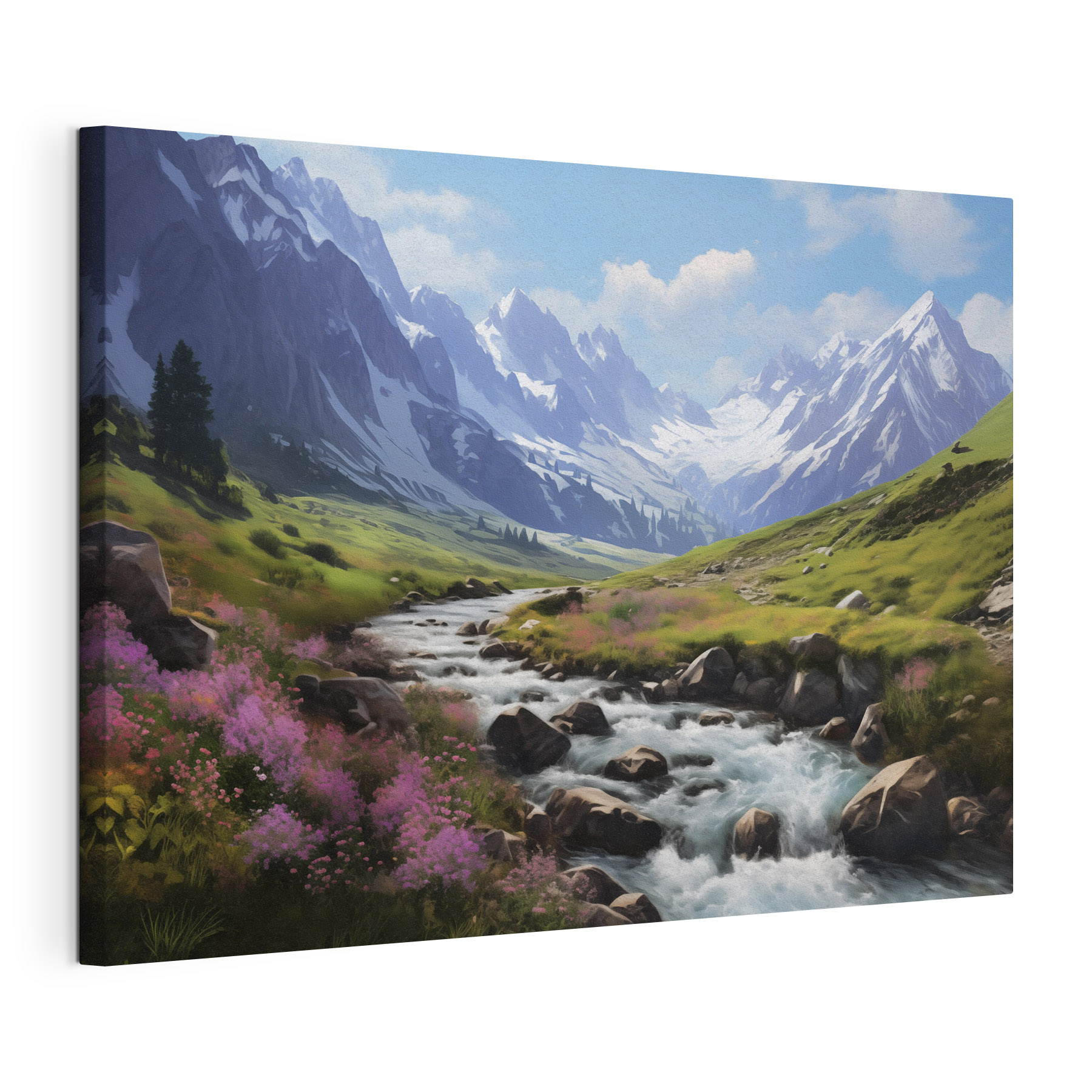 River running through a valley with snow covered mountains River running through a valley with snow covered mountains