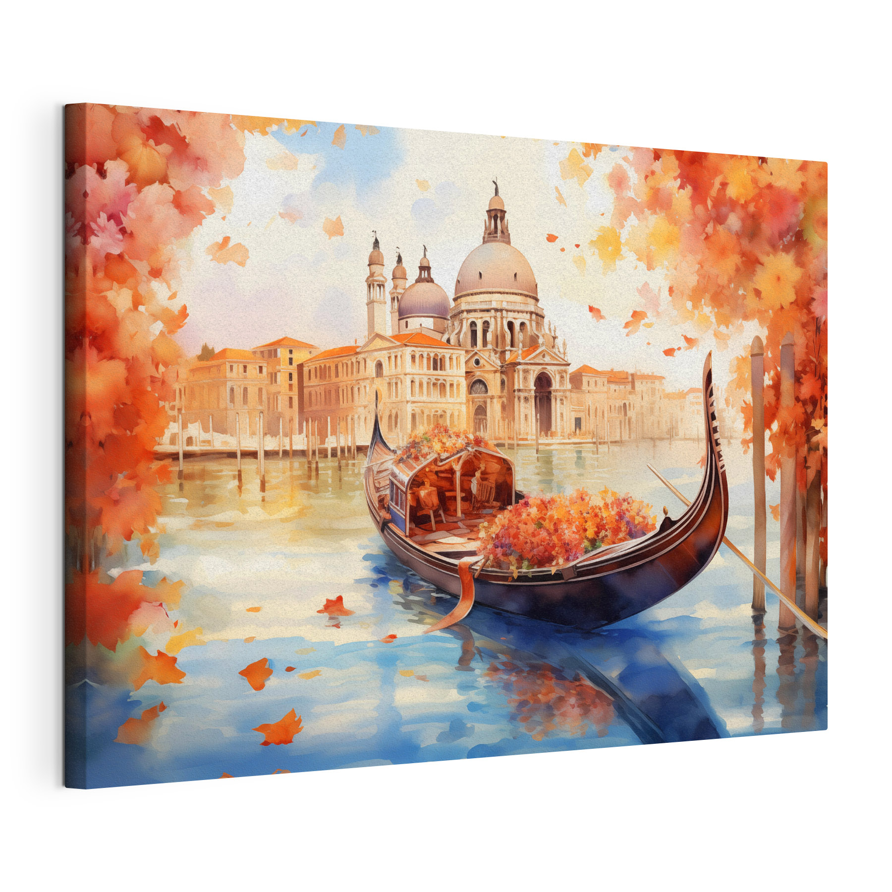 Gondola on water with a building in the background