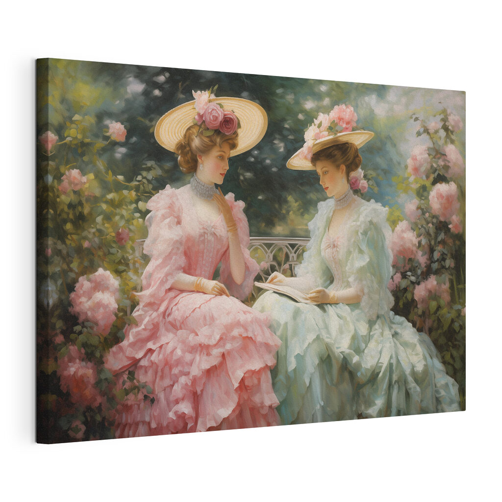 Painting of women in dresses and hats Painting of women in dresses and hats