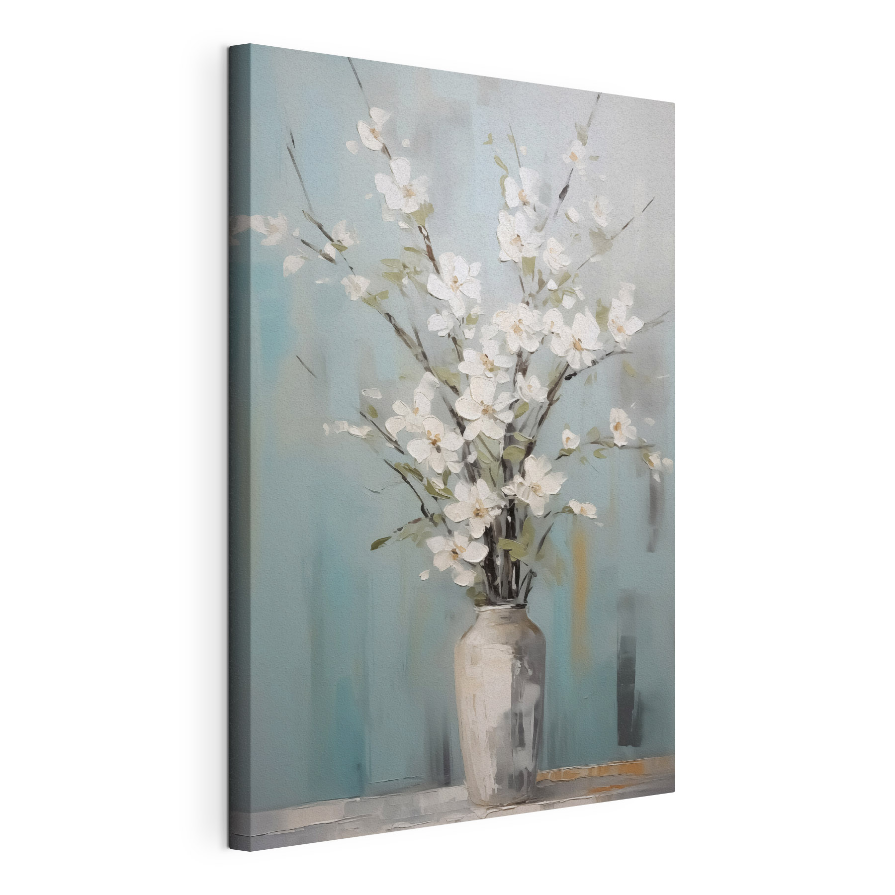 Painting of a vase with white flowers Painting of a vase with white flowers