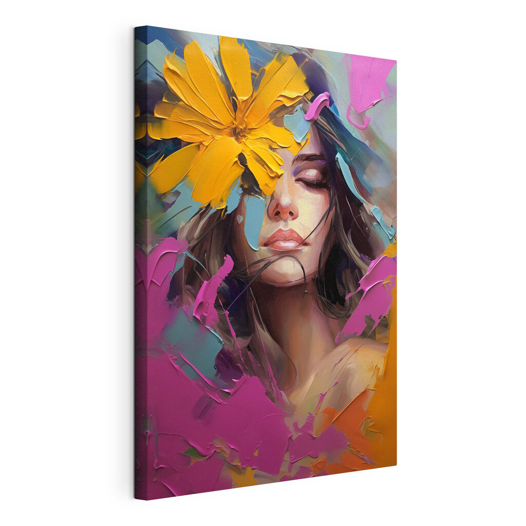 Painting of a woman with flowers on her face
