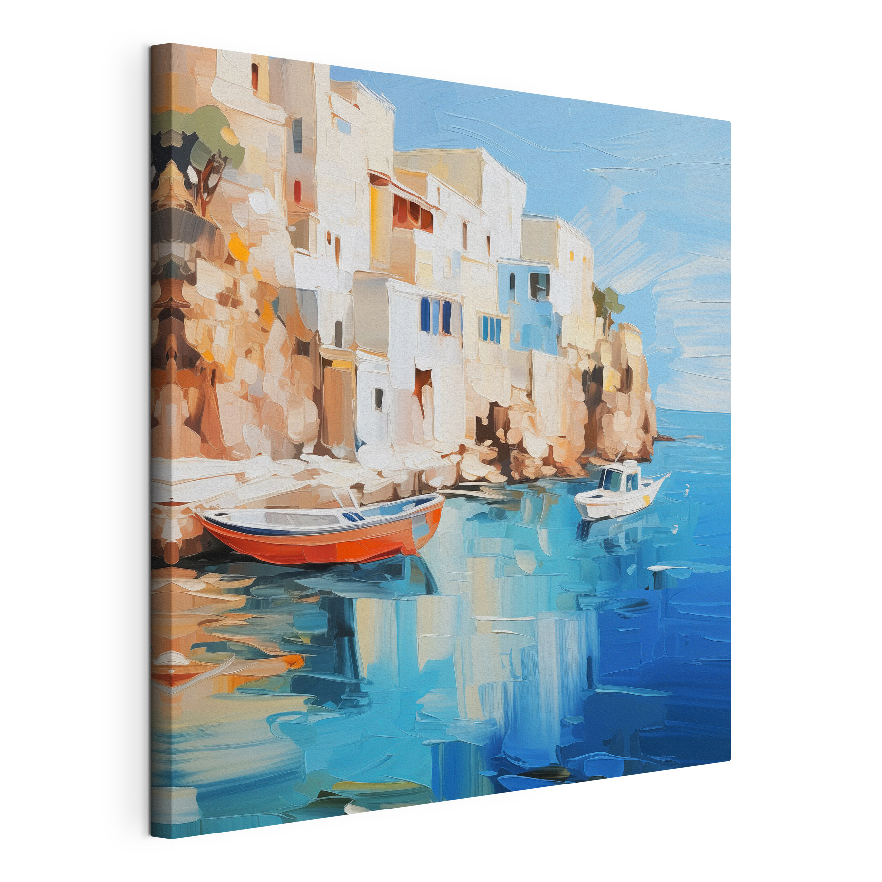 Boats on the water by a cliff