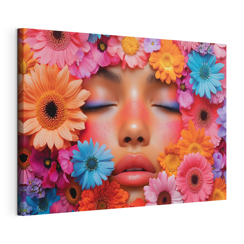 Woman with flowers around her face Woman with flowers around her face