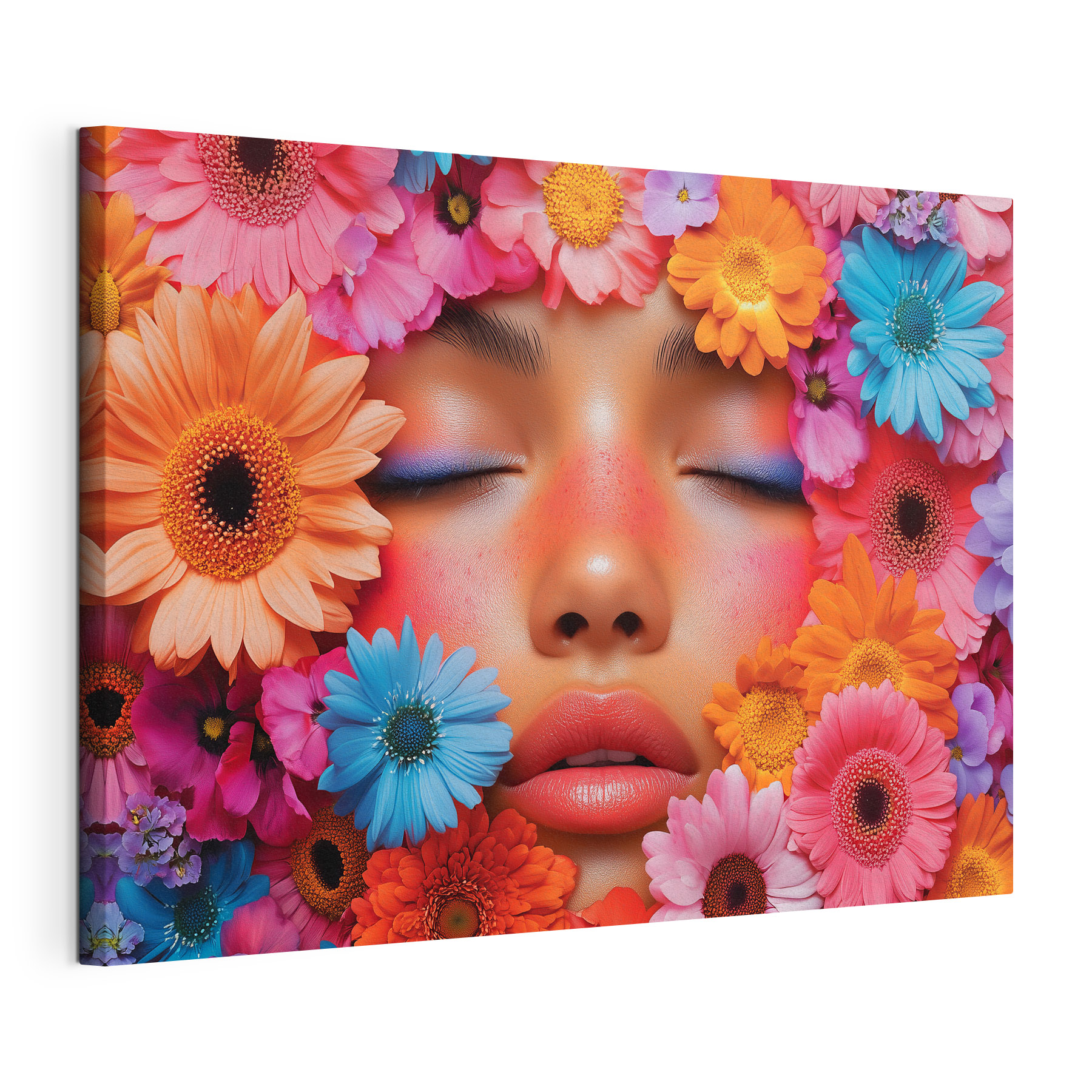 Woman with flowers around her face Woman with flowers around her face