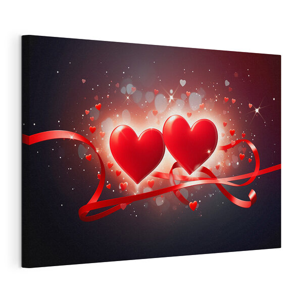 Dos corazones con cintas rojas y luces Cuadros Dos corazones con cintas rojas y luces