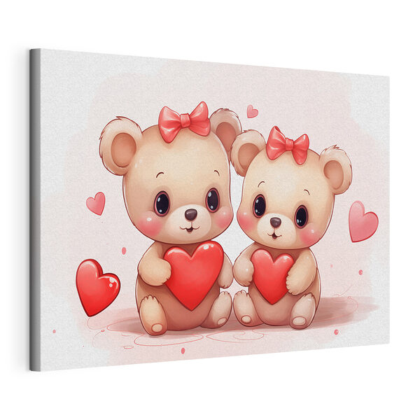 Dos osos de dibujos animados sosteniendo un corazón Cuadros Dos osos de dibujos animados sosteniendo un corazón