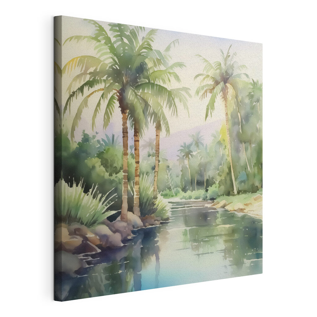Water with palm trees and rocks Water with palm trees and rocks