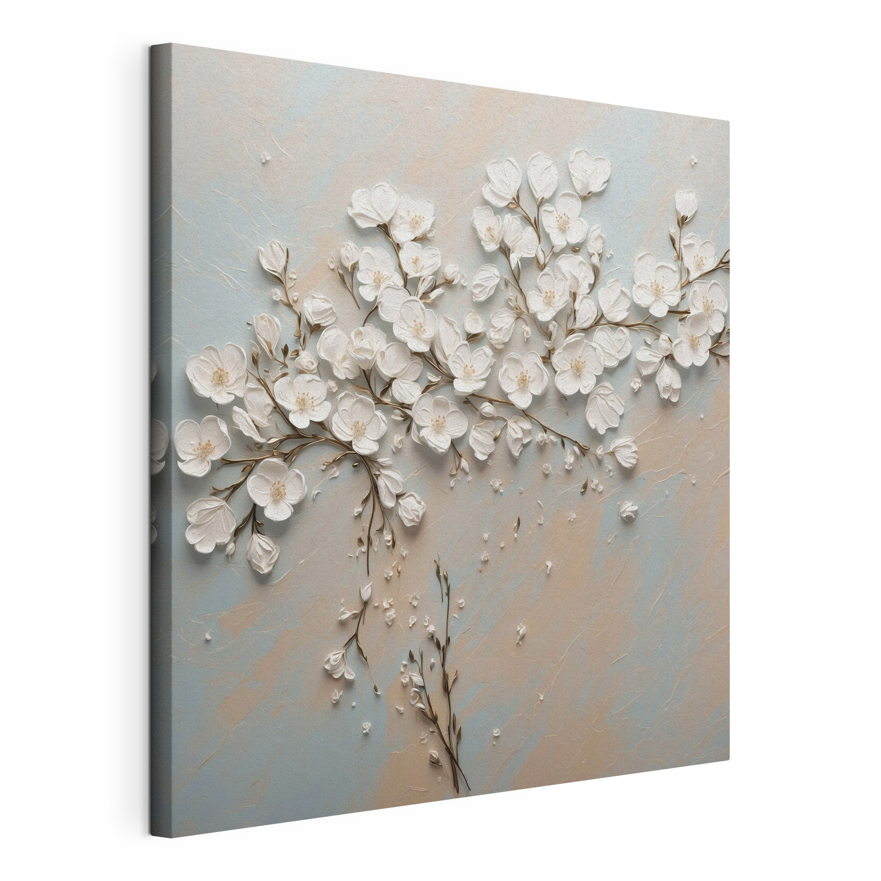 White flowers on a blue and white background White flowers on a blue and white background