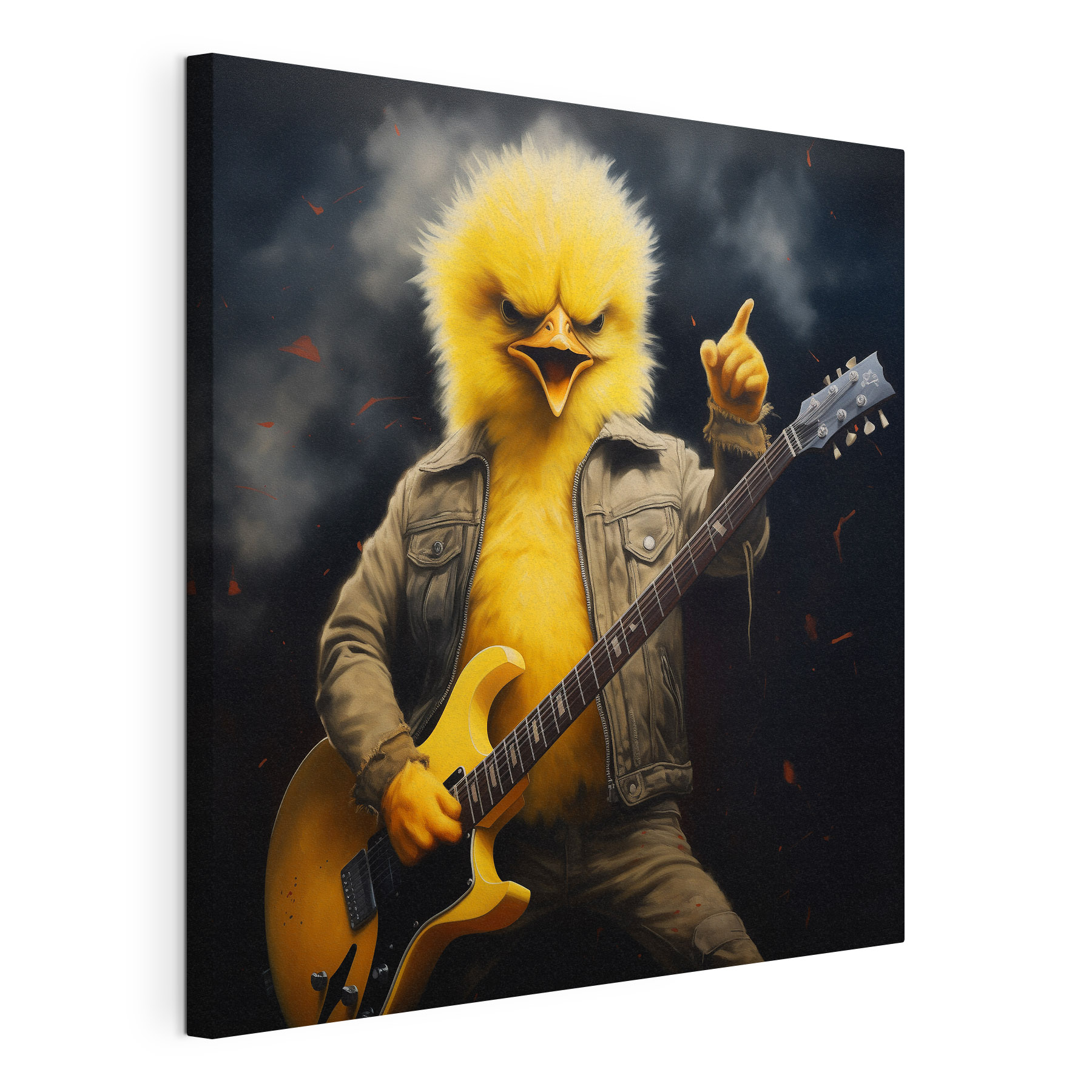 Person in a chicken garment playing a guitar