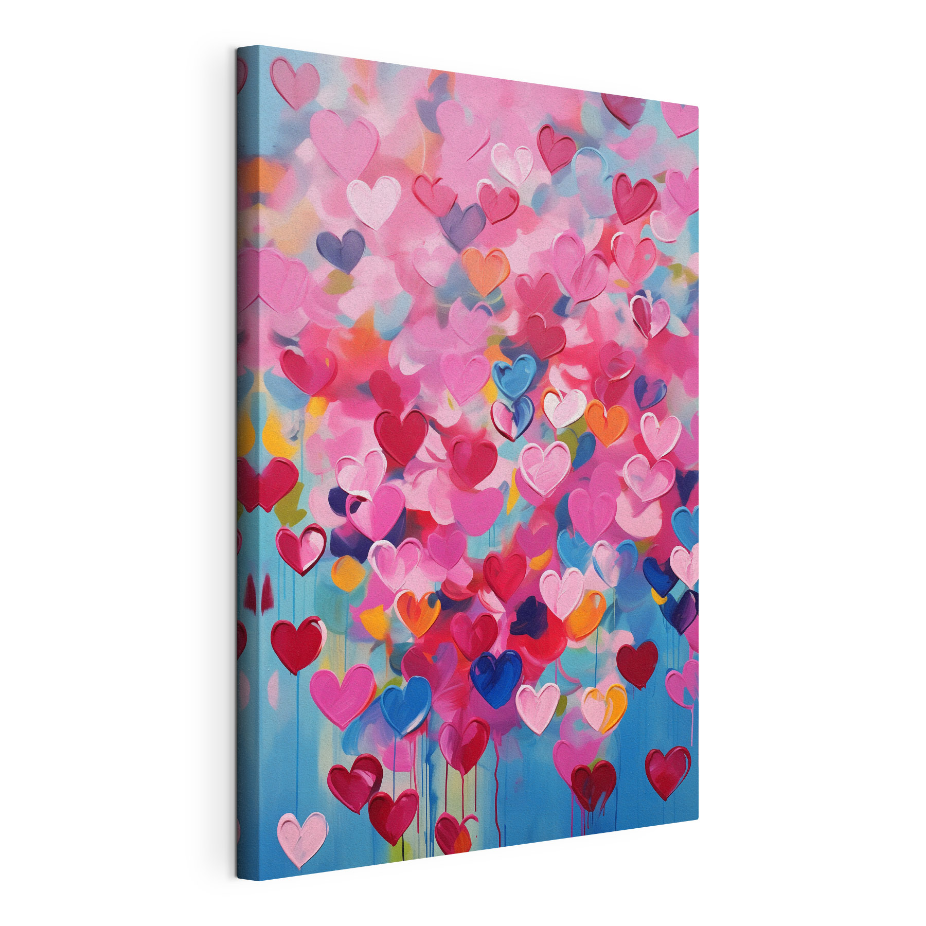 Painting of hearts on a blue background Painting of hearts on a blue background
