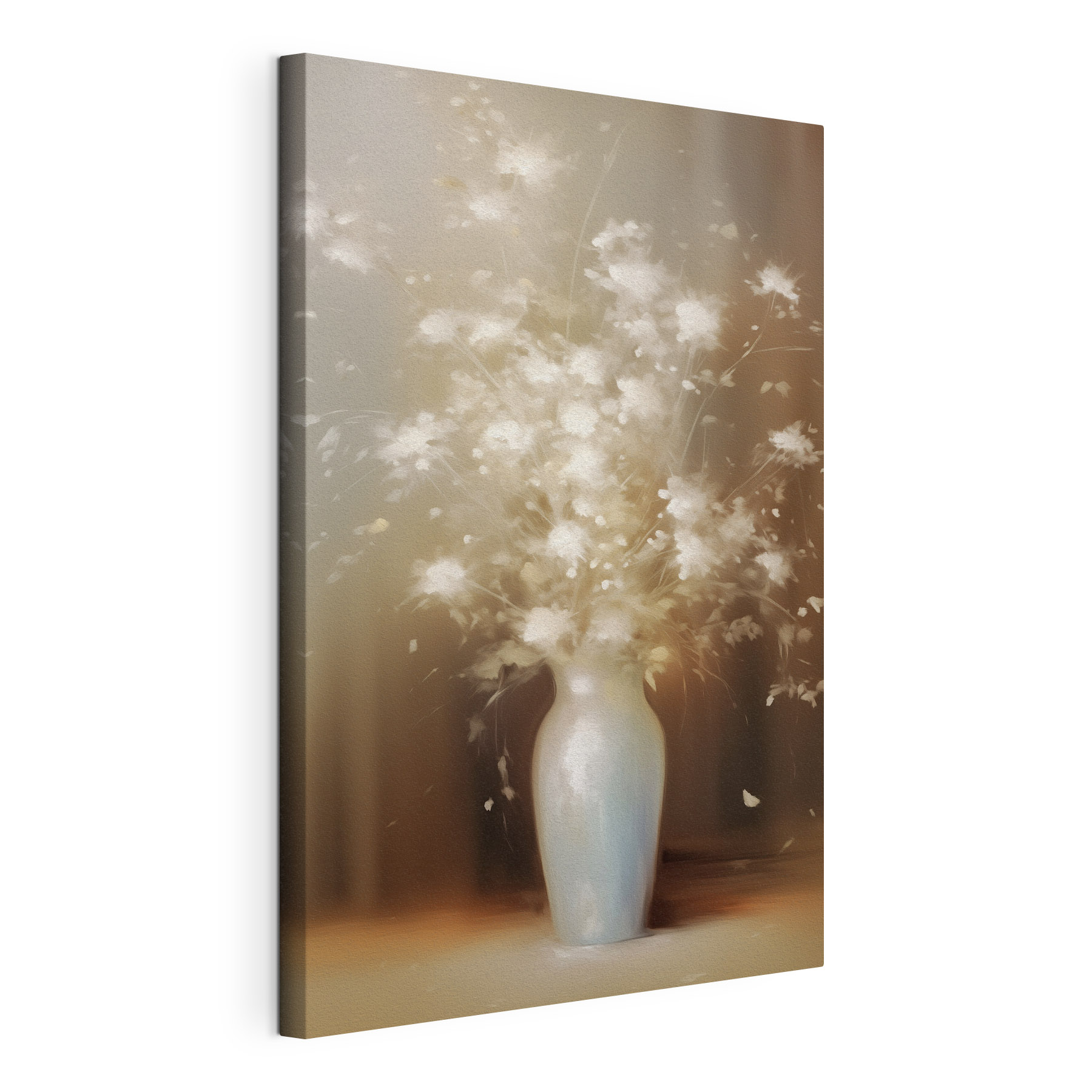 White vase with white flowers
