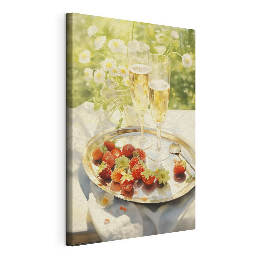 Tray of champagne and strawberries Tray of champagne and strawberries