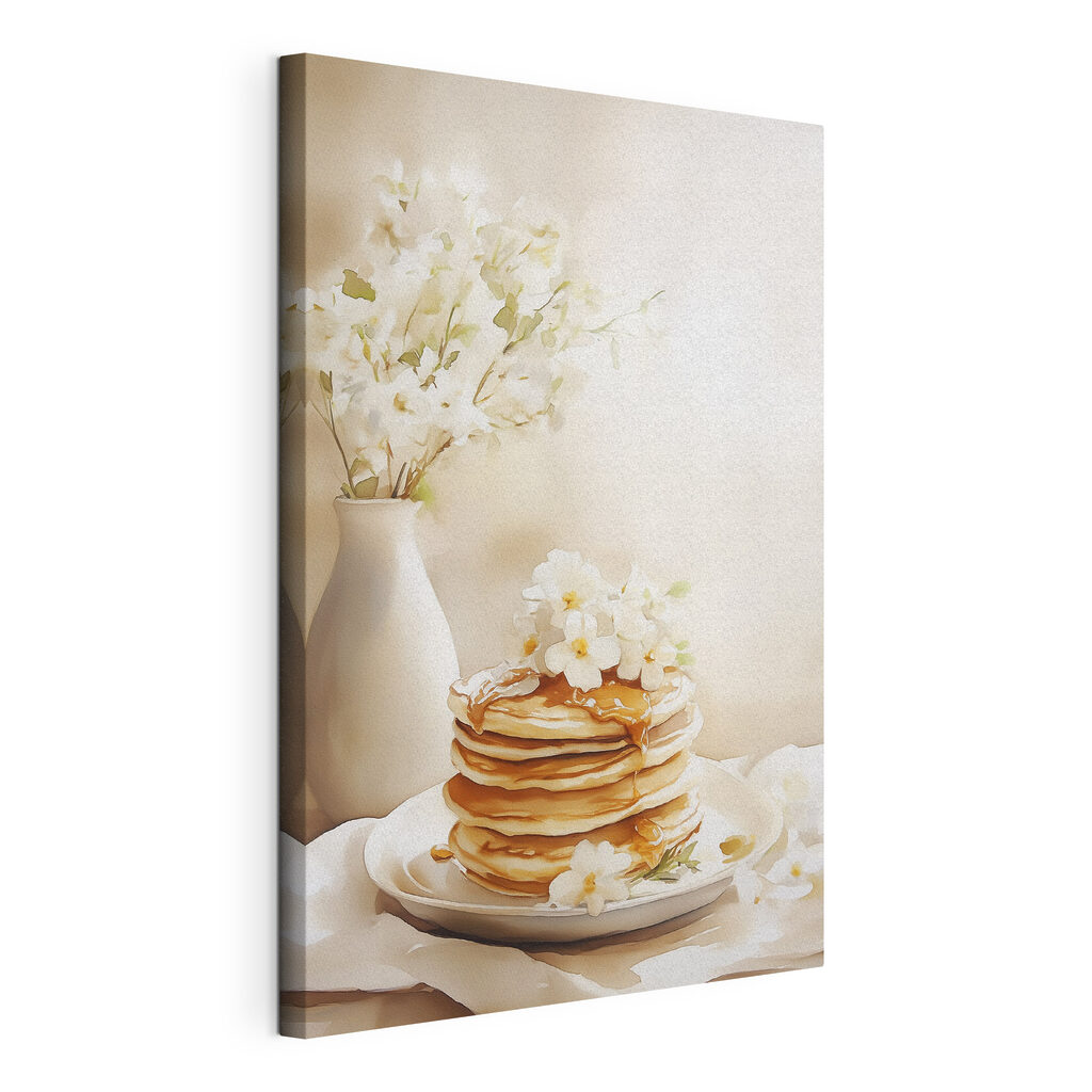Stack of pancakes with flowers on top Stack of pancakes with flowers on top