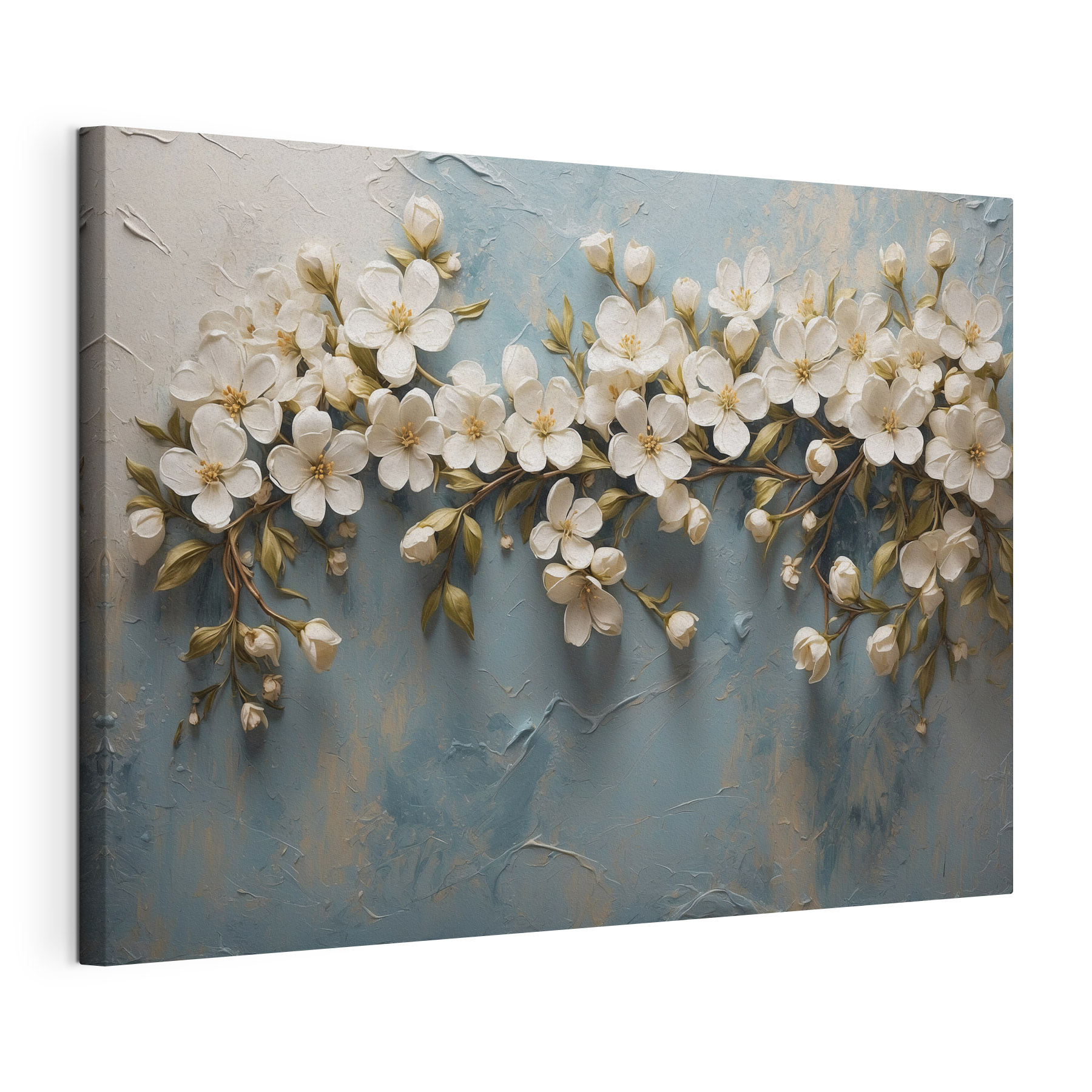 White flowers on a blue surface