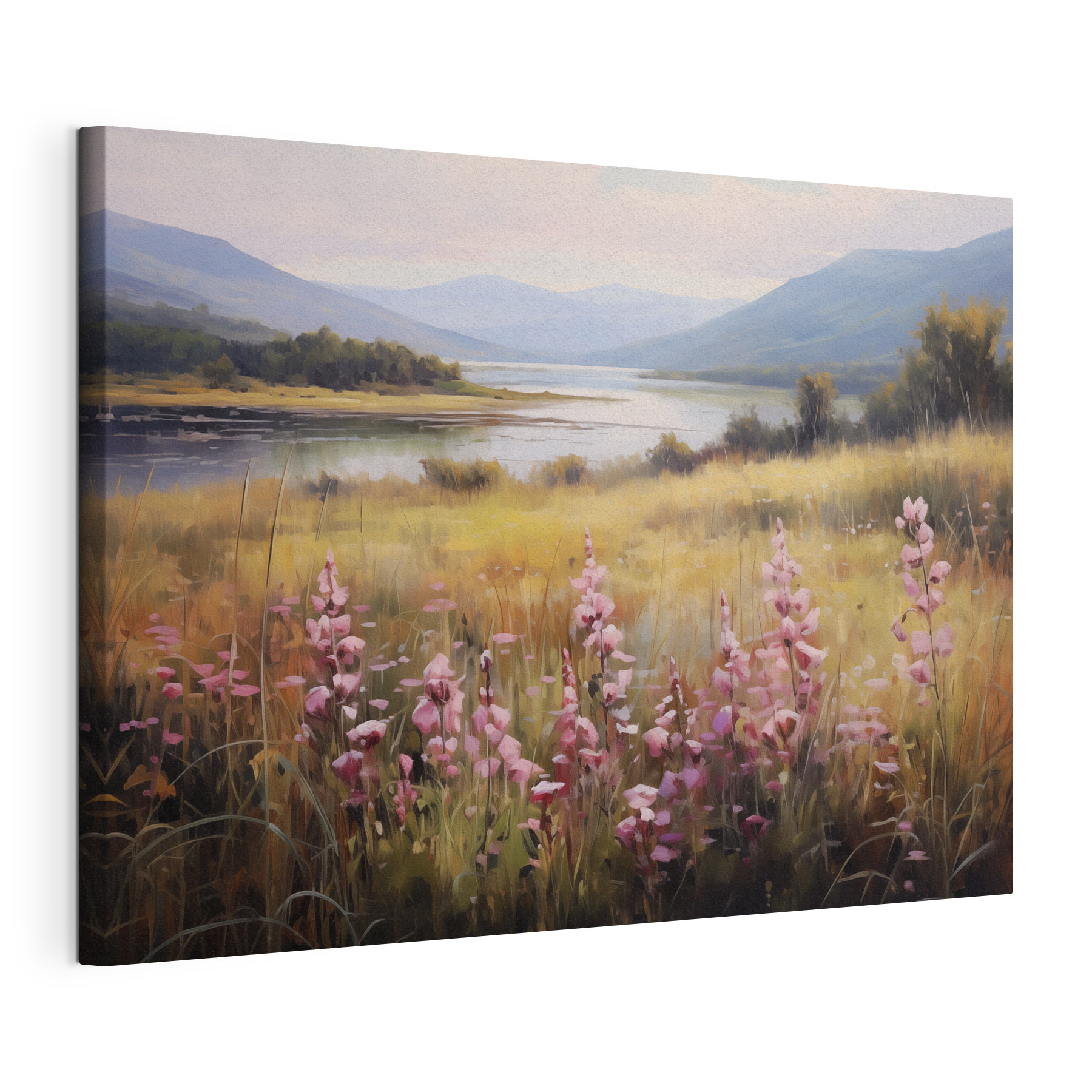 Field of flowers by a lake Field of flowers by a lake