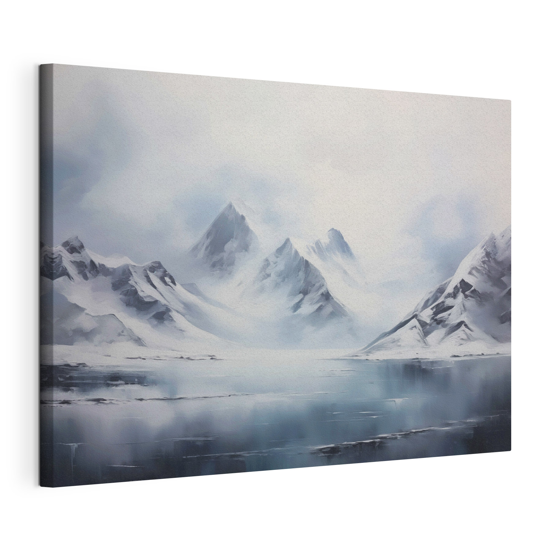 Snowy mountain range and a body of water Snowy mountain range and a body of water