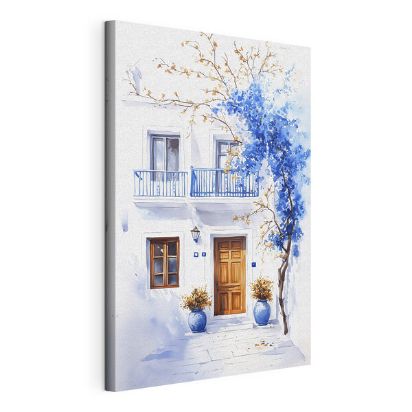 Cuadros Acuarela de un edificio con balcón y flores azules (SKU: s43183) Cuadros Cuadros Acuarela de un edificio con balcón y flores azules (SKU: s43183)
