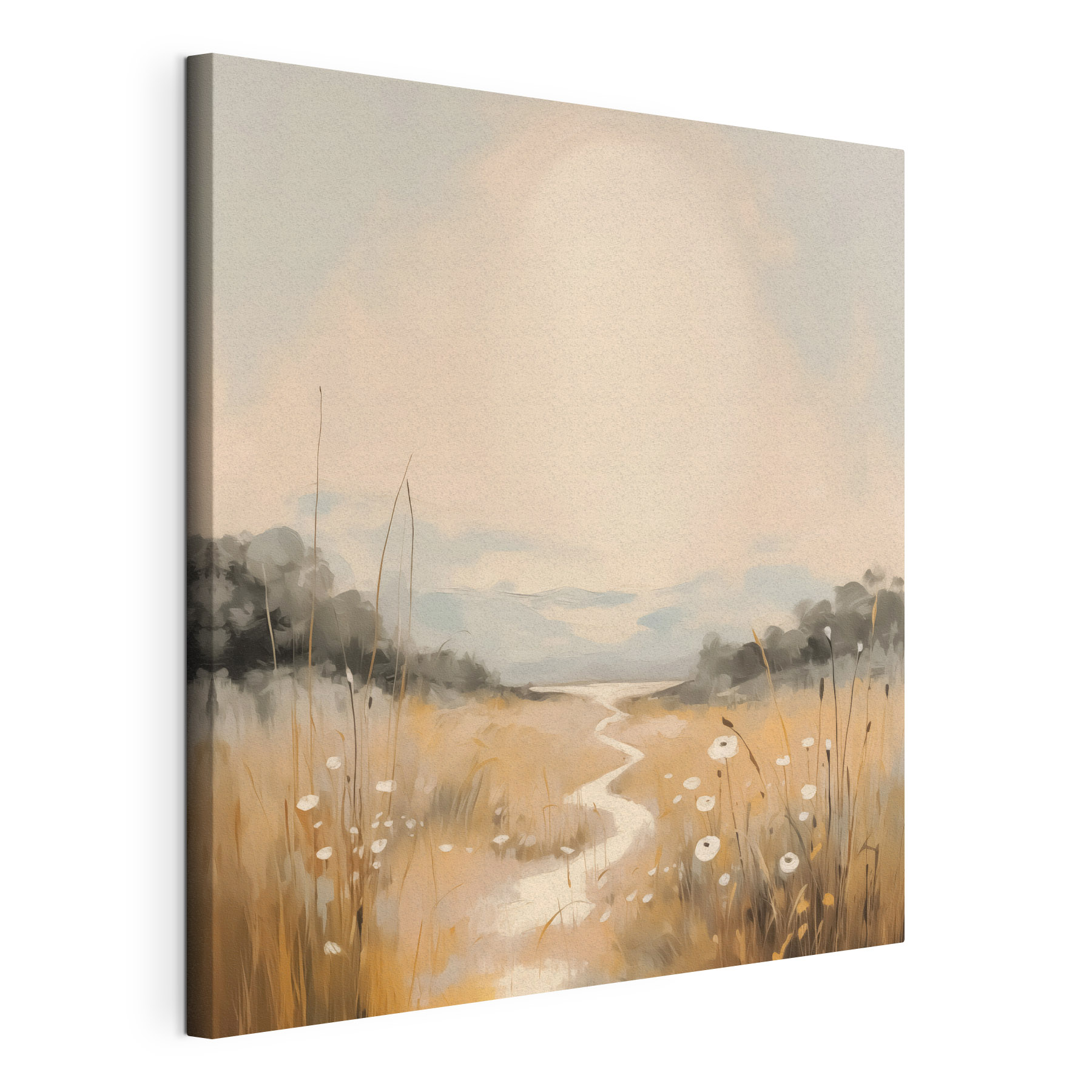 Painting of a river running through a field