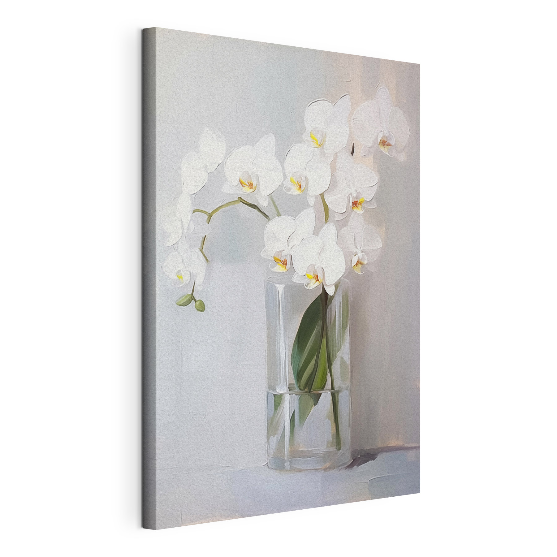 Painting of a white orchid in a glass vase