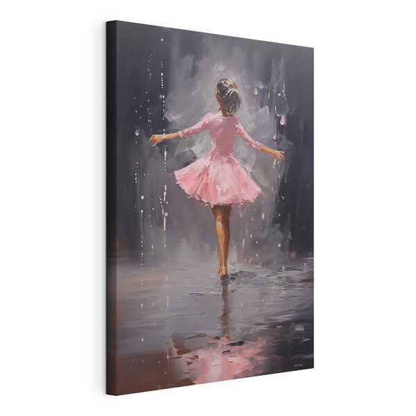 Cuadro de una niña con un vestido rosa bailando bajo la lluvia Cuadros Cuadro de una niña con un vestido rosa bailando bajo la lluvia