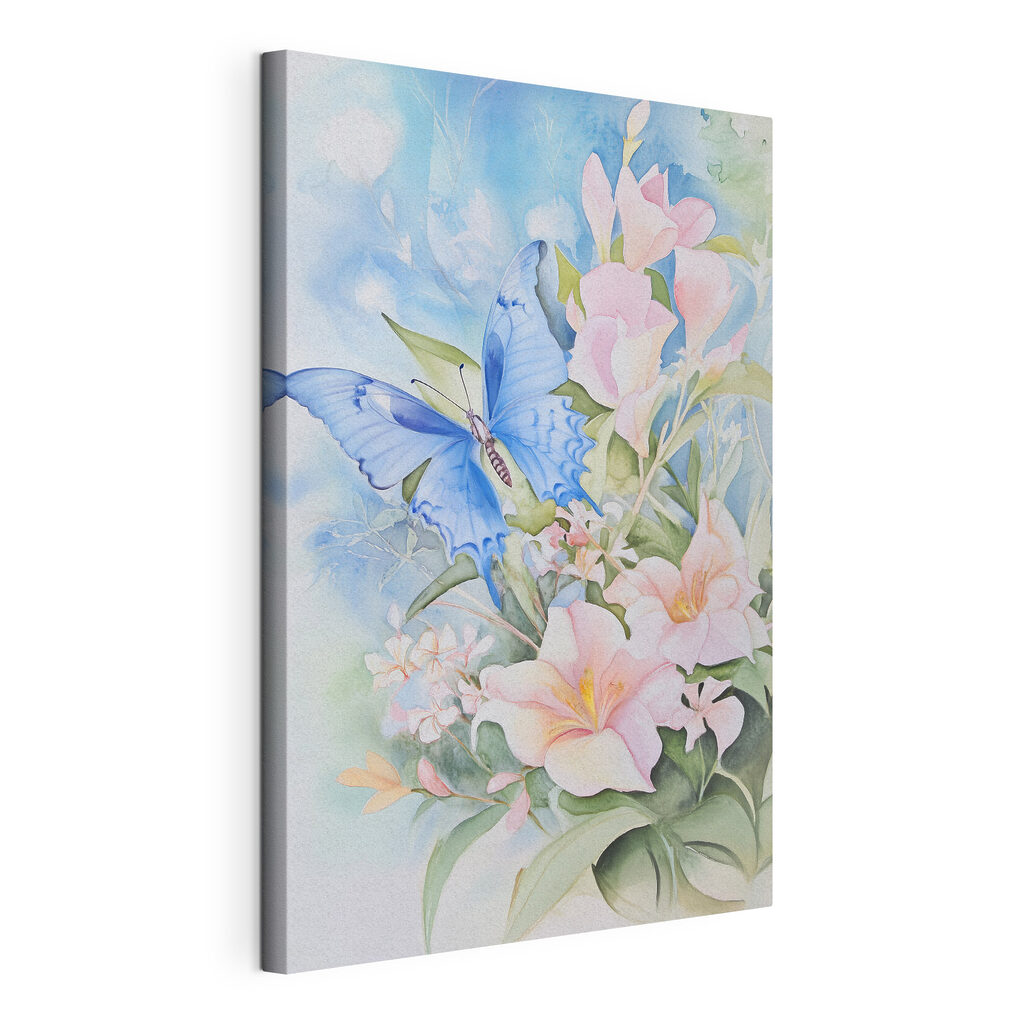 Painting of a butterfly on flowers Painting of a butterfly on flowers
