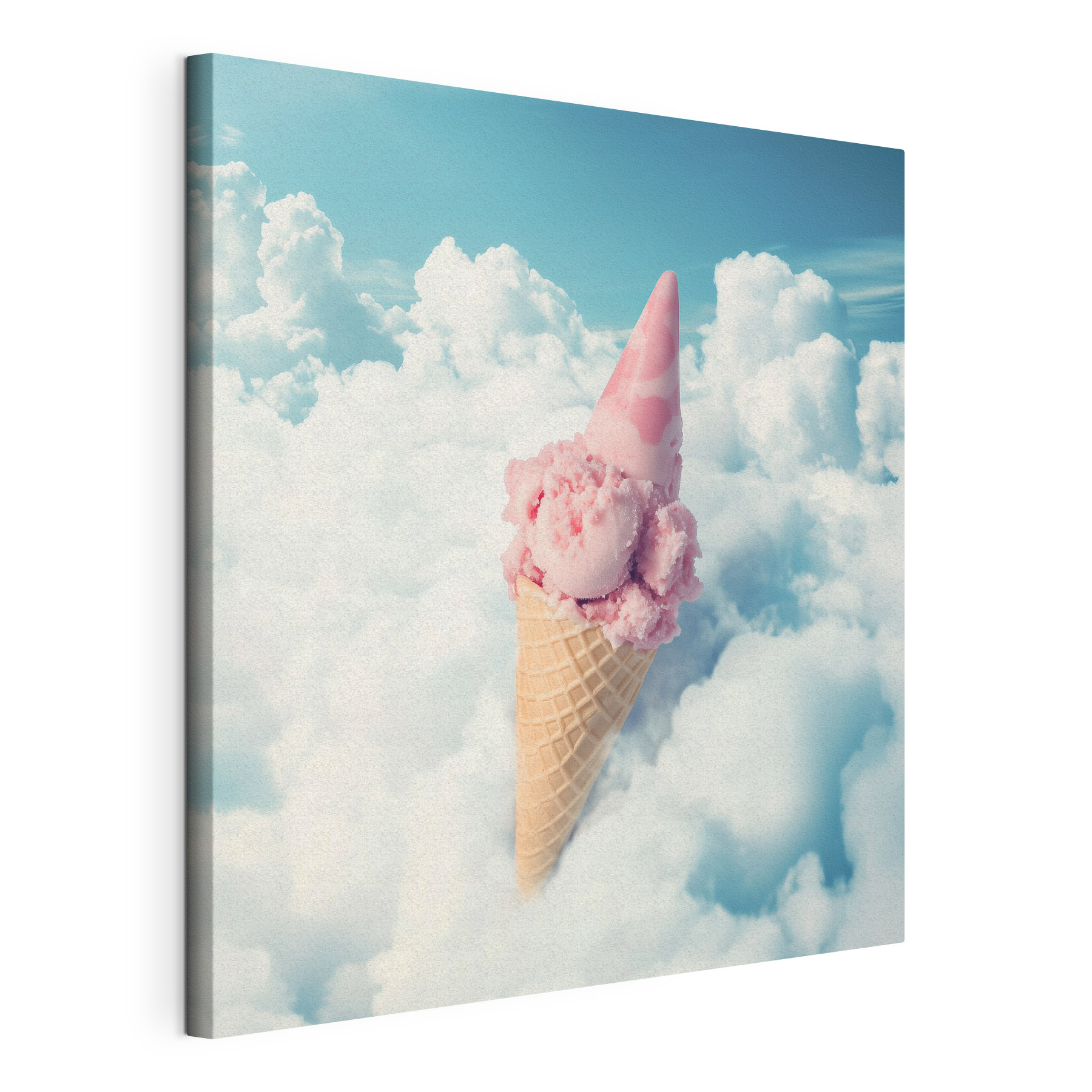 Pink ice cream cone in the clouds
