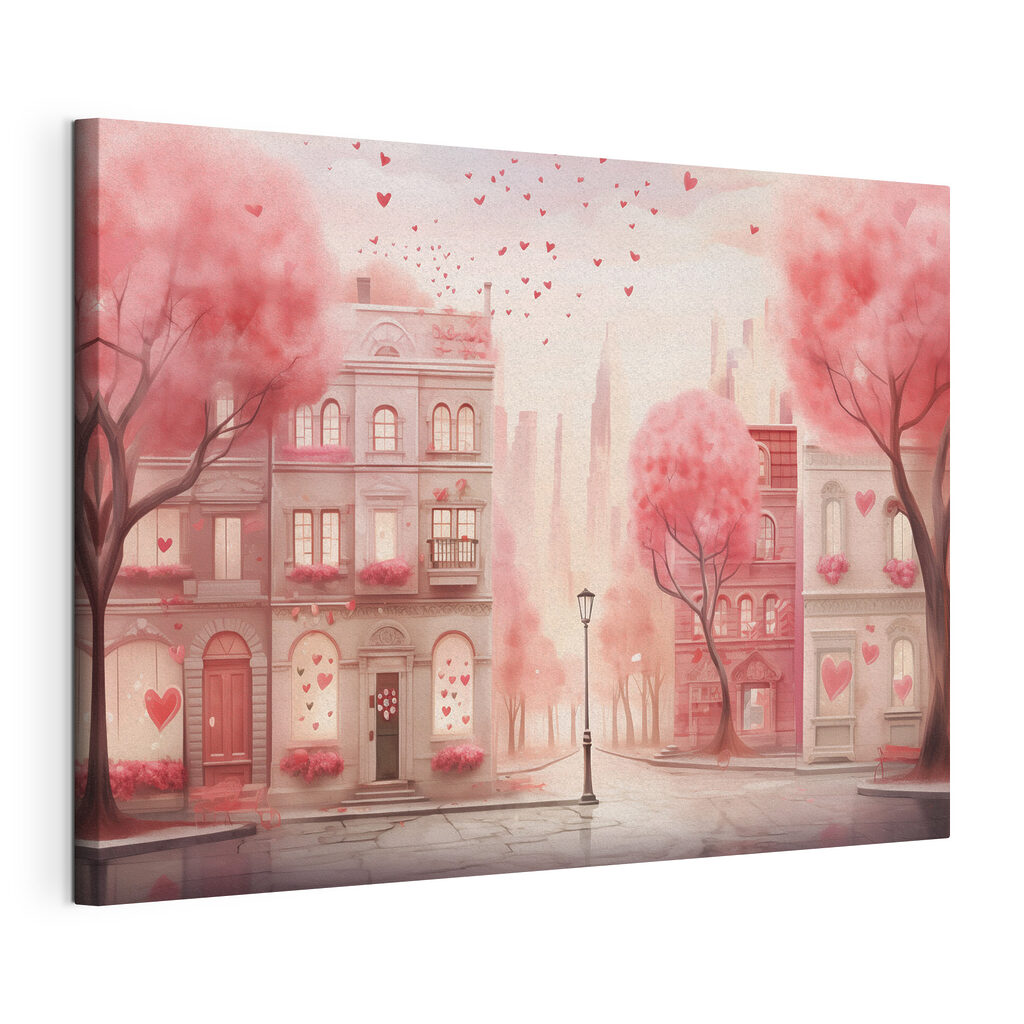 Pink trees with hearts falling from the sky Pink trees with hearts falling from the sky