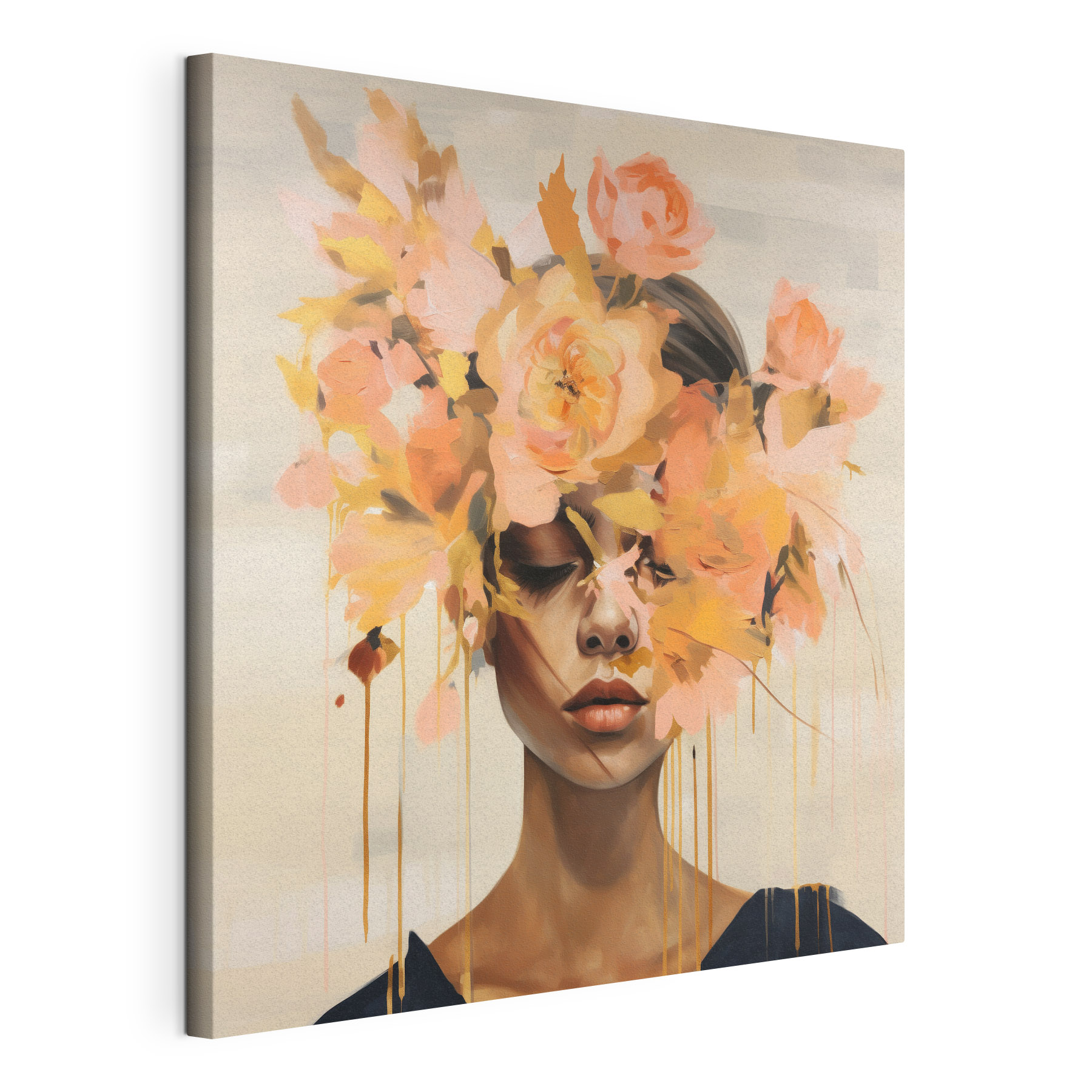 Painting of a woman with flowers on her head