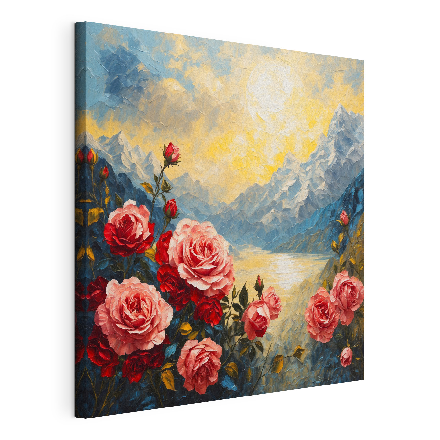 Painting of flowers and mountains